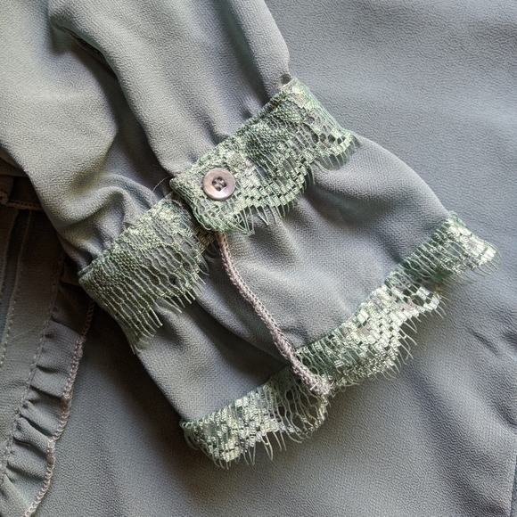 Miilla Lace Trim Button Down Blouse Top Blue S - Picture 5 of 6